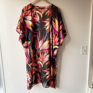 boohoo bright semi sheer tropical floral print swim cover size m medium